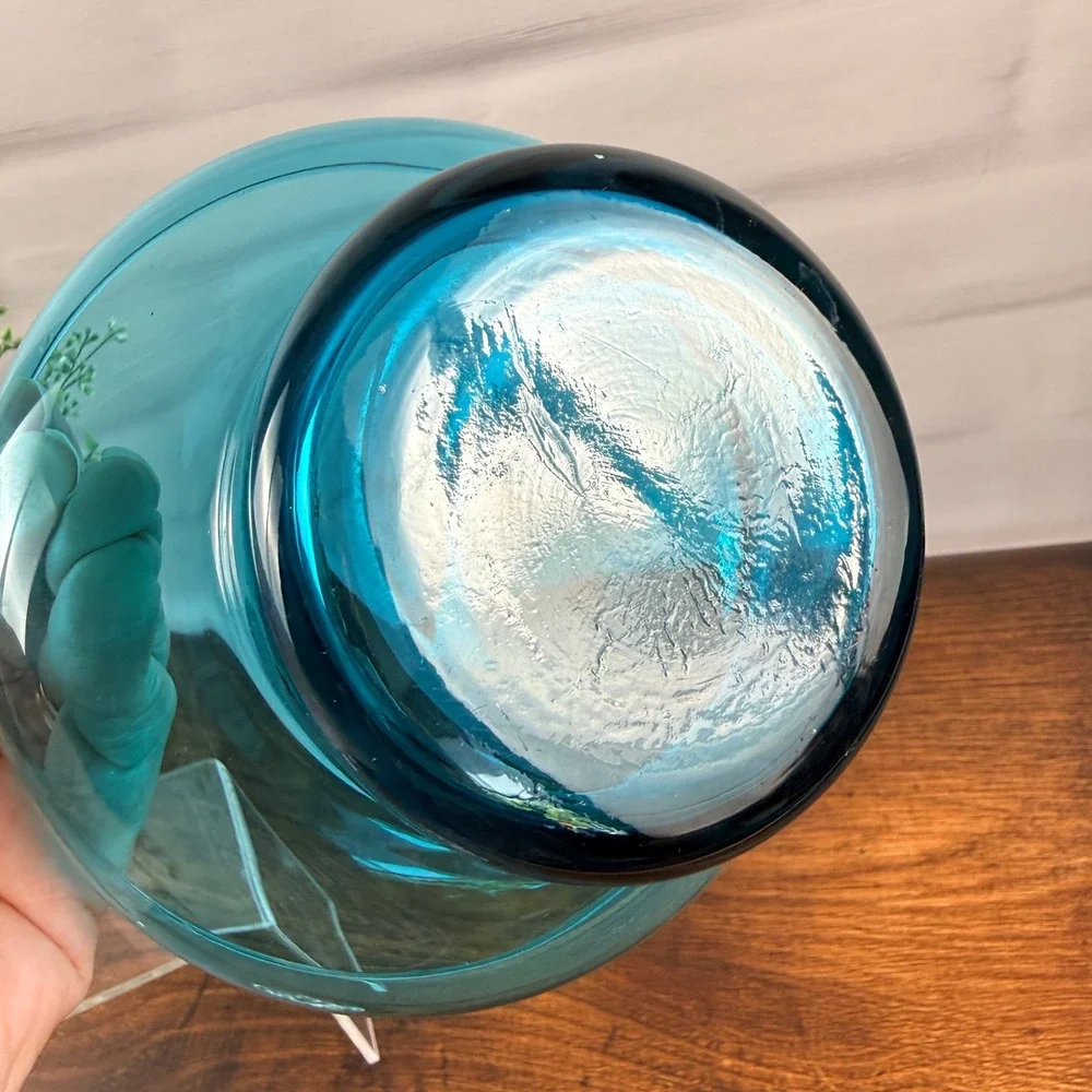 Morgantown Glass Sharon 9922 Flowerlite Peacock Blue Bowl Flower Frog MCM